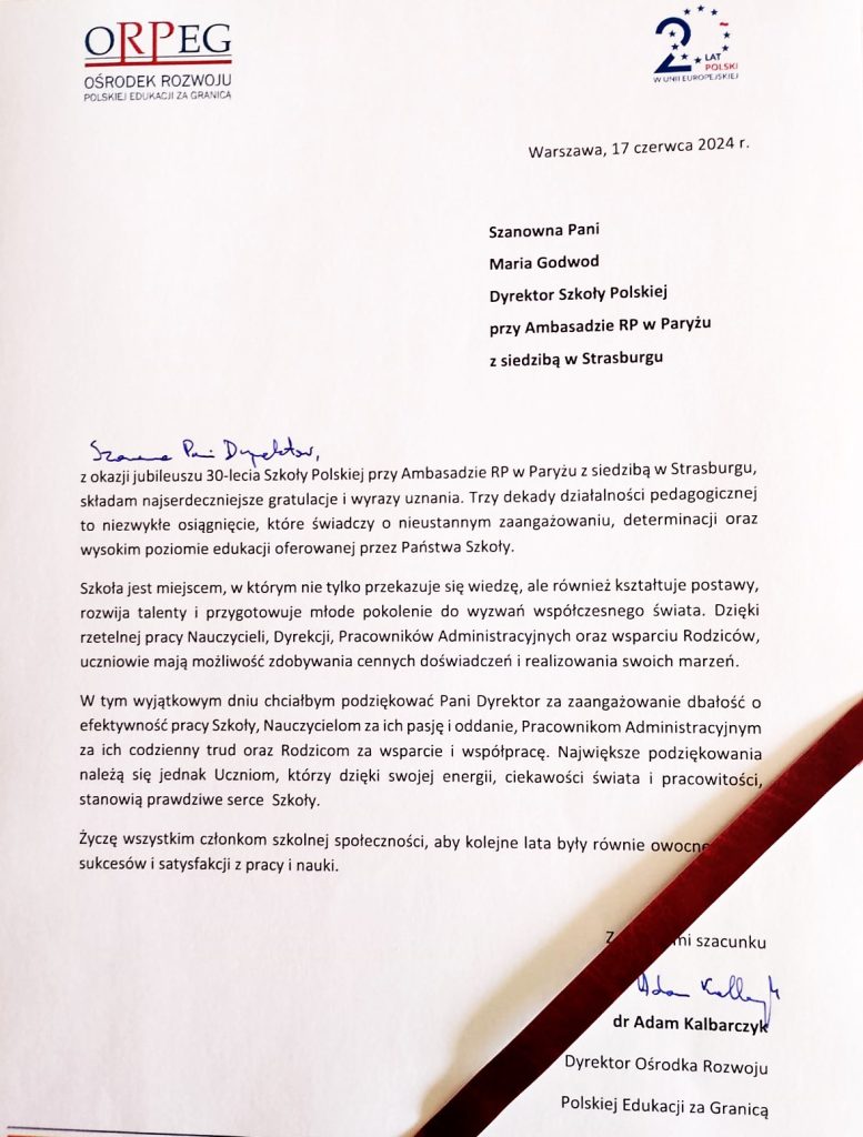 LIST OD DYREKTORA ORPEG